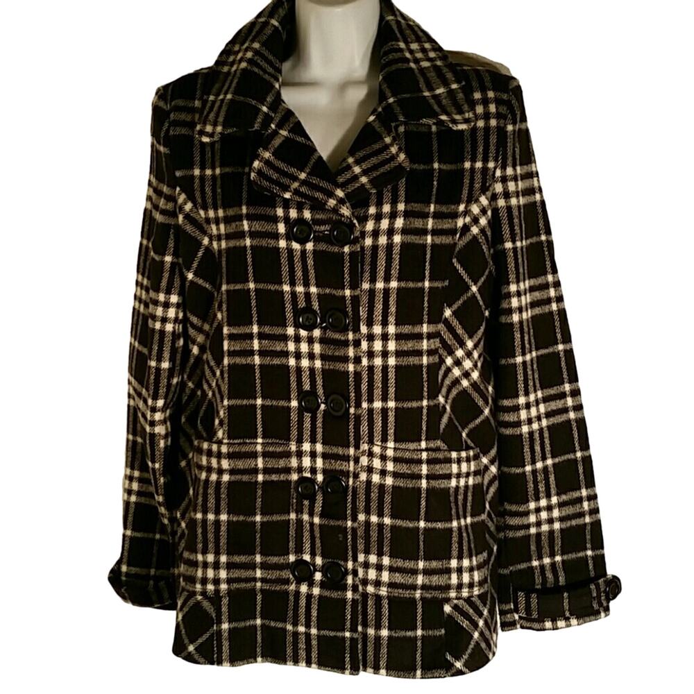 Nexus Black Plaid Polyester Wool Blazer. M